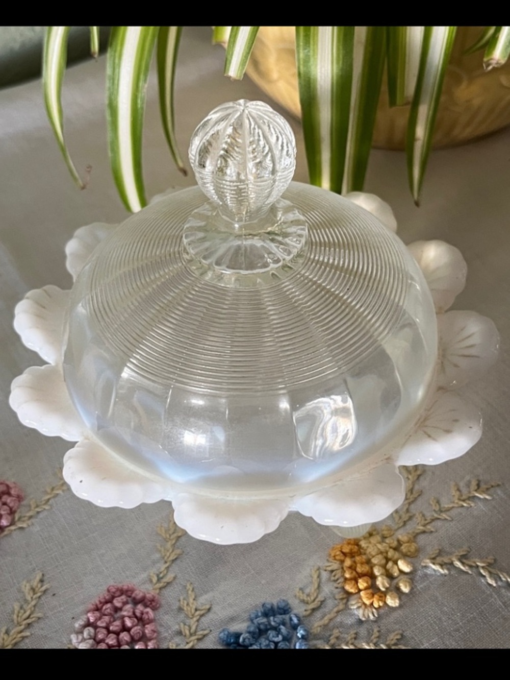 Northwood Glass Klondike Opalescent Footed Covered Candy Dish